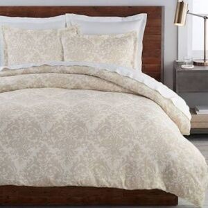 Pottery Barn King Jacquard Linen Blend Medallion Duvet Neutral Ivory Flax